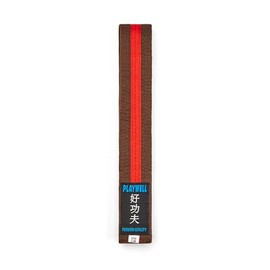 Playwell Martial Arts Cotton Belt with Assorted Coloured Stripes - (Karate, Judo Taekwondo), Brown belt with red stripes