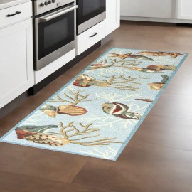 Homeroots 8' Blue Seashell and Coral Hand Tufted Runner Rug