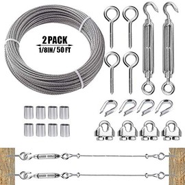 TooTaci 1/8 Steel Wire Rope 15M and Heavy Duty Stainless Steel Cable and Turnbuckle kit Include Tension,Cable Clip,etc.