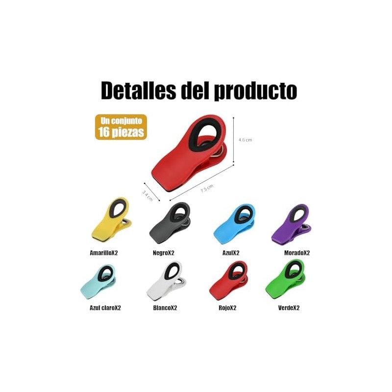 Clips para Bolsas de Alimentos, 16 PCS Clips de Cocina(7.5cm)