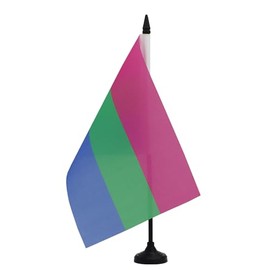 AZ FLAG - Polysexuality Table Flag 21 x 14 cm - Small Polysexual Desk Flag 100% Polyester with 25 cm Flag Pole and Black Plastic Base