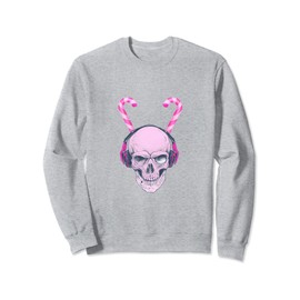 Pink Peppermint Candy Cane Skull Head | Seasons Greetings Sweatshirt