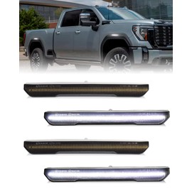 White LED Strip Side Marker Lights Compatible with GMC Sierra 2500HD 3500HD 2020 2021 2022 2023 2024 2025, Pickup Truck Fender Side Parking Position Lamp, Front Rear Turn Signal Lamp, Smoked Lens 4PCS