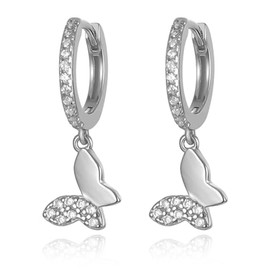 925 Sterling Silber Creolen Ohrringe mit Schmetterling Anh√§nger, Funkelnde CZ Tropfen Ohrringe f√ºr Damen, Hypoallergen Kleine Schlafen Knorpel Ohrringe Schmuck Geschenk