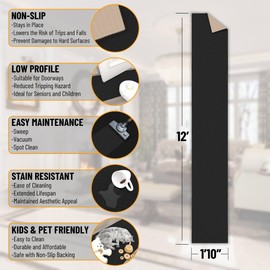 Ottomanson Hallway Runner Rug 1'10" x 12' Non Slip Solid Area Rugs Easy to Clean Laundry Rug Runner Durable & Pet Friendly Floor Carpet Runners for Hallways Entryway Living Room Kitchen, Black