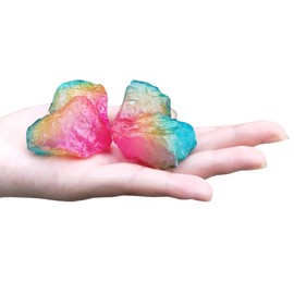 4 Fluorite raw Stones, Three-Color (red, Yellow, Blue) Crystal Stones, Suitable for DIY Creation, Jewelry Making, Fountains, Tumbling, Meditation and Home Decoration, etc.