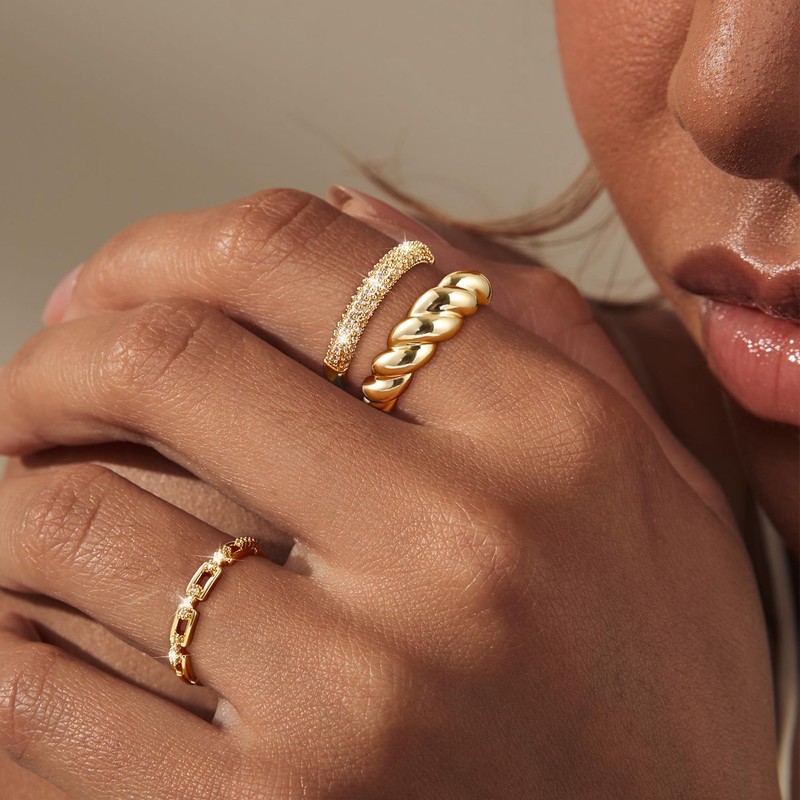 koperin Dainty Stacking 3pc Thumb Rings Don't Tarnish - 14K