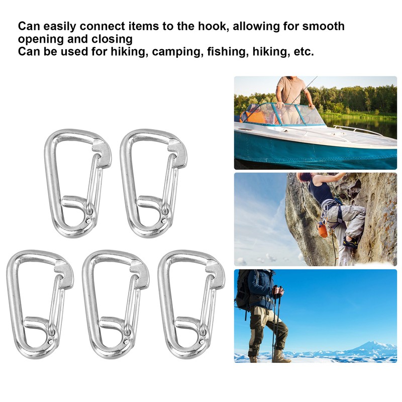 5 Pcs Spring Hook 316 Stainless Steel Carabiner Clip Heavy