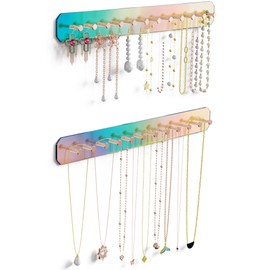 NiHome Wall Mount Acrylic Jewelry Organizer 2-Pack, Durable Sleek Rack Strong Carbon Steel Hooks for Dressing Table, Bathroom, Kitchen, Hassle-Free Installation Multiple Mounting Options (Iridescent)