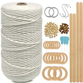 3mm 219 Yard Macrame Kit for Adult Beginners with Wooden Beads and Loops Macrame Cord Kit with Wooden Rings Macrame Wooden Beads Large Hole for Macrame Plant Hangers,Macrame Wall Hanging Kit