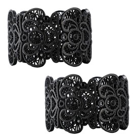 2 Pieces Black Bracelet for Women Goth Bracelet Vintage Filigree Jewelry Ladies Cuff Bracelets Bohemian Lace Bracelet Lace Cuff Bangle Bracelet Wide Stretch Rhinestone Bracelets Statement Bracelet
