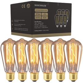 Edison Light Bulbs 25W - Thomas Edison Light Bulb Style - Incandescent Clear Glass Vintage Antique Bulb for Home Light Fixtures - Amber Warm 2700K - (6 Pack /110v)