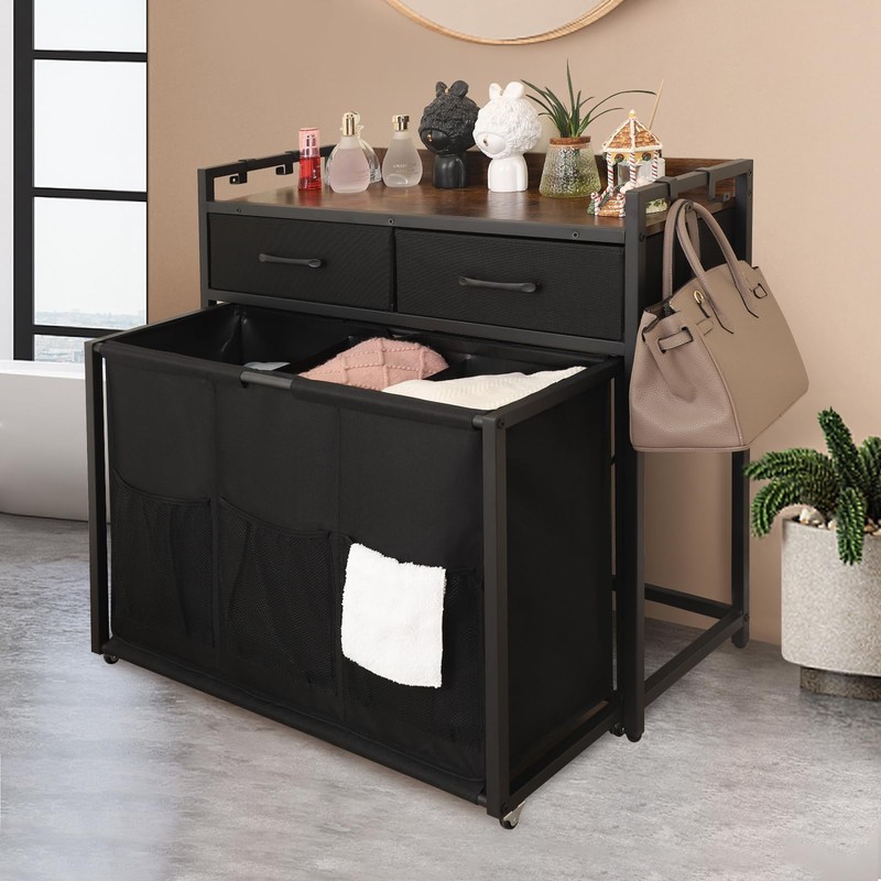 Rolling Laundry Sorter with wheels, Laundry Hamper 3 Section with