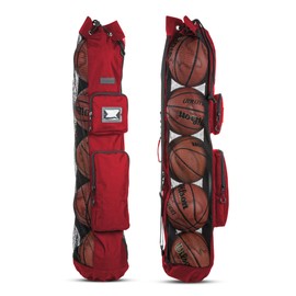 Fitdom Heavy Duty XL Basketball Mesh Equipment Ball Bag w/Shoulder Strap Design for Coach with 2 Front Pockets for Coaching & Sport Accessories. This Team Tube Carrier Can Store Up to 5 Basketballs