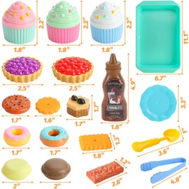 LOVESTOWN Pretend Play Desserts Toy, 29 PCS Kids Desserts Food Toy Set Pretend Tea Party Food Fake Food Toy for Kids Birthday Gift