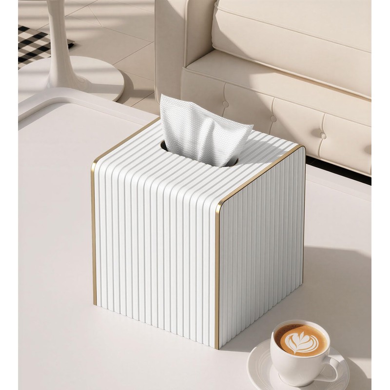 Tissue Box Cover Square with Magnetic Closure, PU Leather Tissue