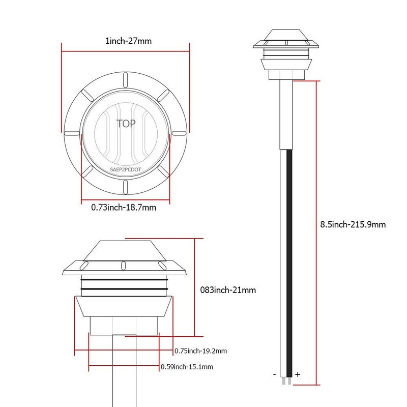 3/4" Round 3LED Side Marker Clearance Lights Front Rear Marker