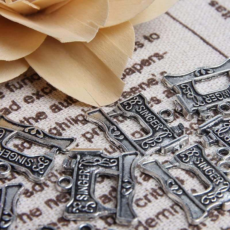 Wixine 20Pcs Singer Sewing Machine Charms Antique Silver Tone 22