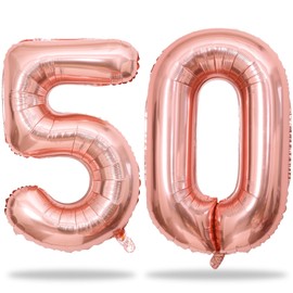 Rose Gold Number 50 Birthday Balloons, 40 Inch Large Mylar Foil Number 5 and 0 Balloons for Women, 50th Birthday Balloons Rose Gold for 50 Year Old Anniversary Birthday Party Decorations Supplies