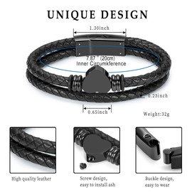 Minicremation Cremation Jewellery for Ashes Urn Bracelet Clasp Beads Cowhide Multilayer Braided Leather Urn Bracelet for Men Women, Stainless Steel