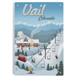 Lantern Press 6x9 Inch Metal Sign, Vail, Colorado, Retro Ski Resort