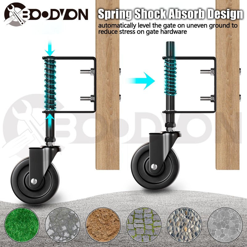 BOODVON 4" Heavy Duty Gate Caster, Spring Loaded Gate Wheels,
