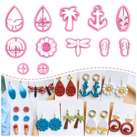 Keoker Cortadores de arcilla polimérica, cortadores de arcilla de verano, cortadores de arcilla polimérica para aretes, joyería de 12 formas, aretes de arcilla de flores