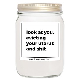 You Nique Designs Look at You Evicting Your Uterus Soy Candle 8oz - Hysterectomy Gifts - Post Surgery, After Surgery Gifts for Women, Mom, Sister, Friend (Mahogany Teakwood)