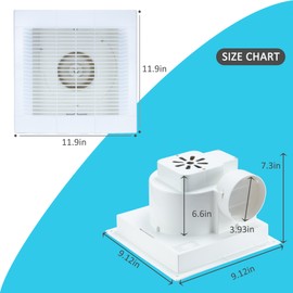 Hose Vary Lightweight Bathroom Fan for Ceiling, 110CFM Ductless Bathroom Exhaust Fan, Extractor Fan w/ 12" x 12" Grilles Panel, 4" Duct for Shower, Restroom, Office, Toilet