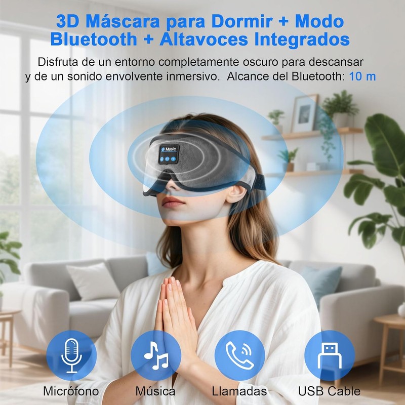 Antifaz para Dormir con Audifonos y Contorno 3D, Blackout y