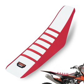MCHMFG Universal Ribbed Dirt Bike Seat Cover - Gripper Soft Seat Cover for Most Dirt Pit Bike Motorcycle (Red-White)