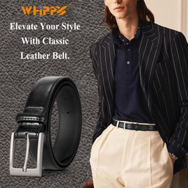 WHIPPY Men's Leather Belt Fashion Mens Belt Every Day Casual Jeans Black Leather Belts for Men Work Business,Black 47.25"