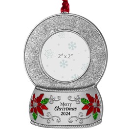 FIHOO 2024 Christmas Ornaments 2 inch Picture Frame Metal Hanging Pendant for Tree Small Decorative Keepsake, Display Photo for Baby and Pet (Crystal Ball Silver(2024))