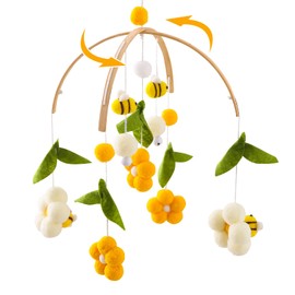 Youuys Mobile Baby Wooden with Felt Balls, Bees and Flowers, Baby Mobile Wind Chime, Bed Bell Pendant for Baby Bed, Nursery Decoration, Gift for Baby Girls or Boys