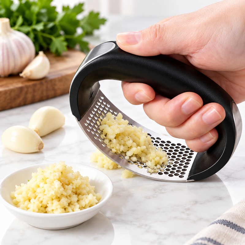 Stainless Steel Garlic Press for Food Prep – Manual Rocker