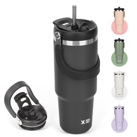 SKIASE Tumbler with Straw, 30.5 fl oz (900 ml), Large Capacity, Water Bottle, Vacuum Insulated, Hot or Cold Insulated, Stainless Steel Bottle, Wide Mouth, Direct Drinking, Lid Included, Outdoors,