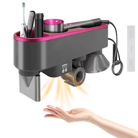 Gugxiom Hair Dryer Holder Wall Mounted,Hair Dryer Holder with Automatic Hand Drying and Magnetic Nozzle Storage,Hair Dryer Accessory Organizer for Flat Iron, Curling Wand,Hair Dryer (Rose Red)