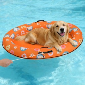PAWCHIE Inflatable Dogs Pool Float with Rope - Inflatable Rafts, Inflatable Ride-ons for Pets Summer Outdoor Water Games, Swimming Pool Water Toy, Pet Float for Small Medium Dogs, Orange 55''x35.4''