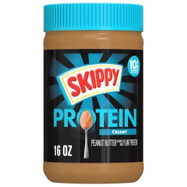 SKIPPY Creamy Peanut Butter Blended with Plant Protein, 16oz Plastic Jar, 12 Pack