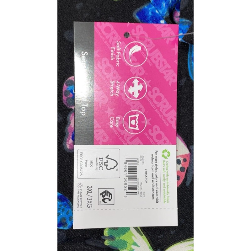 Scrubstar NWT Womens Black Butterfly Print Stretch Scrubstar Scrub Top