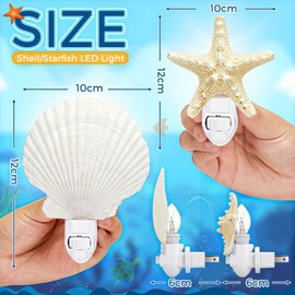 2 Piece Seashell Night Light Sea Animal Light Plug in Seashells and Sea Animal Plug in Night Light Beach Theme Bathroom Decor Seashell Lamp for Bedroom Bathroom Kitchen Home Decor