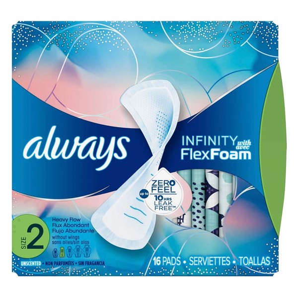 Always Pads Size 2 Infinity With Flex Foam 16 Count Heavy Flow (2 Pack)