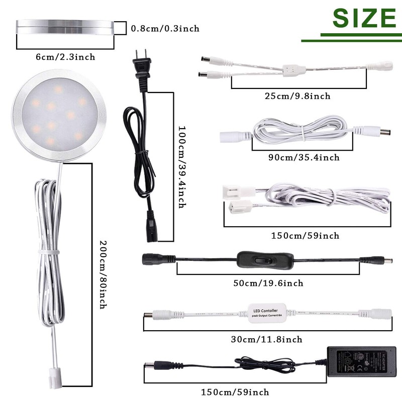 AIBOO Under Cabinet Lighting Kit, Plug in LED Puck Lights