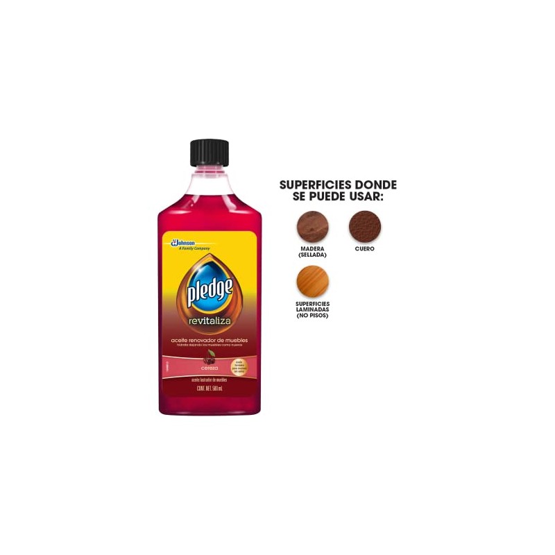 Pledge Aceite Renovador de Muebles, Rojo Liquido, Aroma Cereza, 500mL
