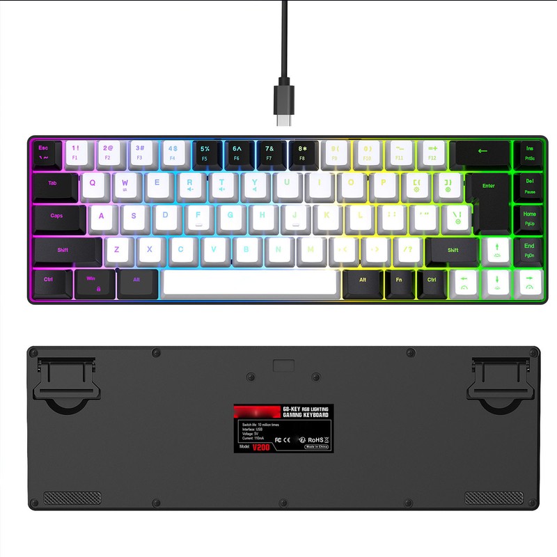 Membrane Gaming Keyboard 68 Keys RGB Backlit Ergonomic USB Interface