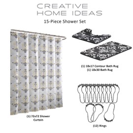 Creative Home Ideas 15-Piece Bathroom Shower Curtain Set, 72"x72", Cameron Yellow/Grey/White