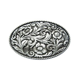 Schnalle123 Belt Buckle Western Texas Cowboy Flower 3D Look for Interchangeable Belt Buckle Buckle Model 104, silver
