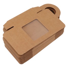 Caja de Botella de Vino de Papel Kraft, Caja de Recuerdo de Suspensión de Botella de Decoración de 25 Cuentas con Ventana de Gancho Colgante, Cajas de Regalo Kraft Plegables