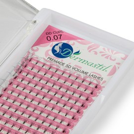 Dermastil 5D Premade Handmade Volume Eyelashes, DD Curl, Thickness 0.07 mm, Ready Fan without Knots for Eyelash Extension, PBT, Vegan, 16 Strips Box (12 mm)