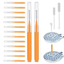 Shower Head Cleaner Tool, Shower Head Cleaning Brushes Small Hole for Household Bathroom with 2 Straw Brush 40pcs Orange